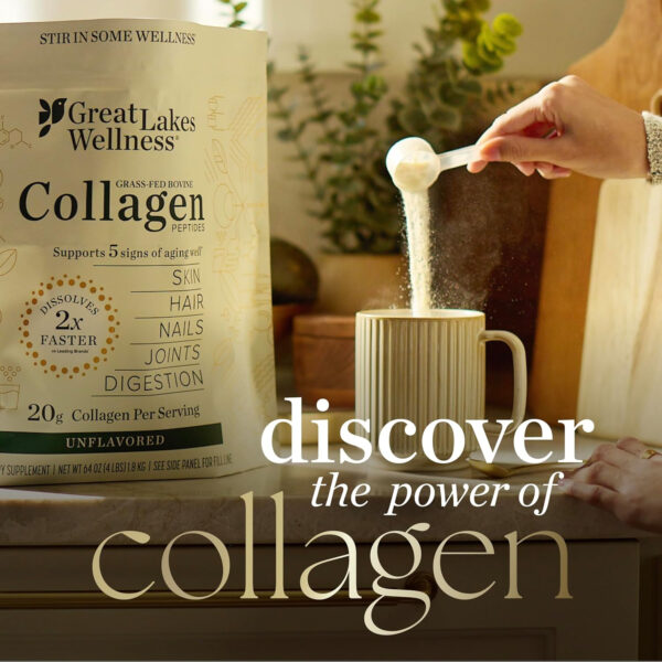 68958c7614e6cf75680eb84ae30414038d5a9b68be9f32ec28c3b.jpg Great Lakes Wellness Collagen Peptides Powder for Skin, Hair, Nails, Joints & Digestion - Unflavored - Quick Dissolve Hydrolyzed, Non-GMO, Keto, Kosher - 16oz