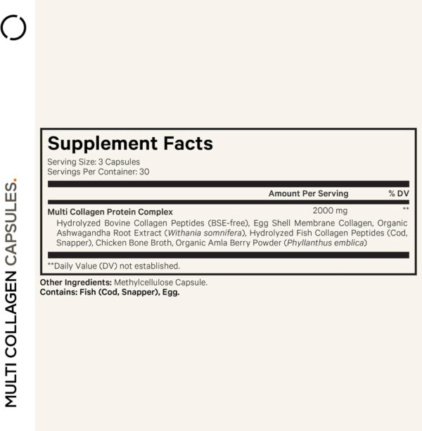Codeage Multi Collagen Peptides Protein Capsules, 5 Collagen Types, Grass-Fed & Hydrolyzed Bovine Collagen Pills Supplement, Ashwagandha, Amla Berry Vitamins, Collagen Peptides - 90 Capsules