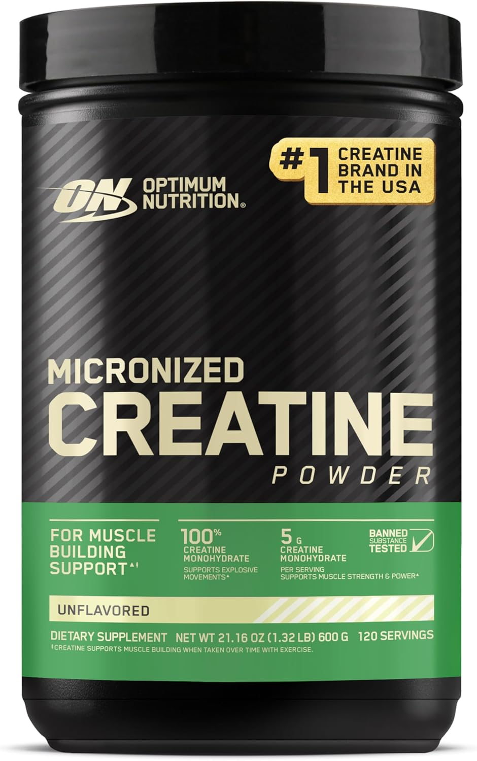 Optimum Nutrition Micronized Creatine Monohydrate Powder, Unflavored, 120 Servings, 600 Grams (Packaging May Vary)