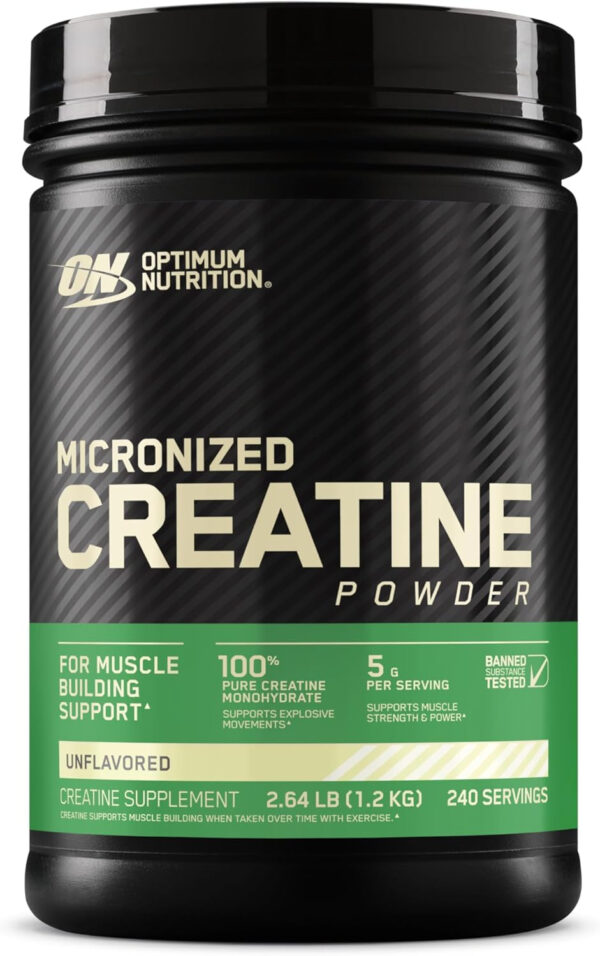 Optimum Nutrition Micronized Creatine Monohydrate Powder, Unflavored, 120 Servings, 600 Grams (Packaging May Vary)