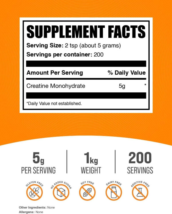 BulkSupplements.com Creatine Monohydrate Powder - Micronized Creatine Powder, Unflavored - Pure & Gluten Free, 5g (5000mg) per Servings, 500g (1.1 lbs) (Pack of 1)