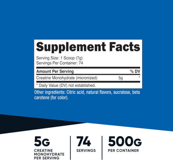 Nutricost Creatine Monohydrate Micronized Powder 500G, 5000mg Per Serv (5g) - 100 Servings, 17.9 Oz