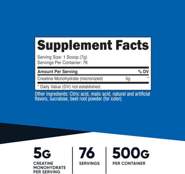 Nutricost Creatine Monohydrate Micronized Powder 500G, 5000mg Per Serv (5g) - 100 Servings, 17.9 Oz