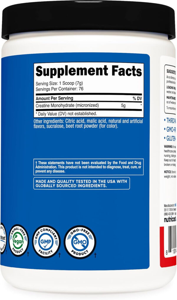 Nutricost Creatine Monohydrate Micronized Powder 500G, 5000mg Per Serv (5g) - 100 Servings, 17.9 Oz