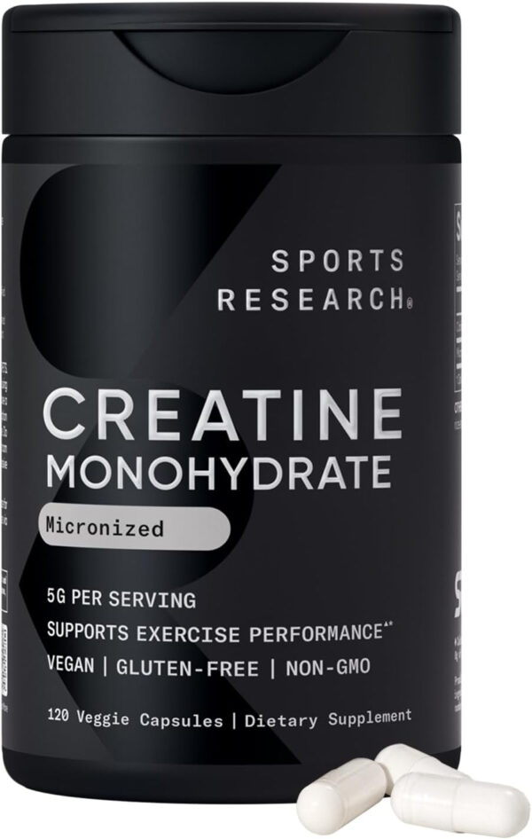 Sports Research Creatine Monohydrate - Gain Lean Muscle, Improve Performance and Strength and Support Workout Recovery - 5 g Micronized Creatine - 1.1LBS