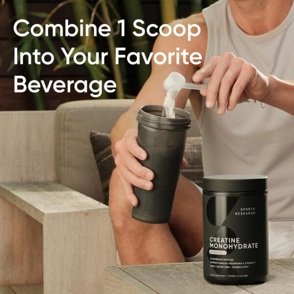 Sports Research Creatine Monohydrate - Gain Lean Muscle, Improve Performance and Strength and Support Workout Recovery - 5 g Micronized Creatine - 1.1LBS