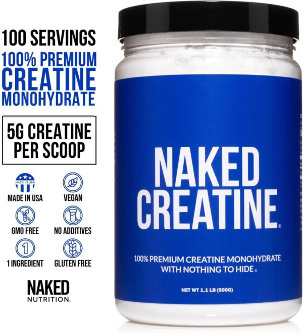 NAKED Pure Micronized Creatine Monohydrate – 200 Servings, 1,000g Bulk – Vegan, Non-GMO, Gluten & Soy Free - Muscle Building, Strength Training, Gym & Fitness Supplement