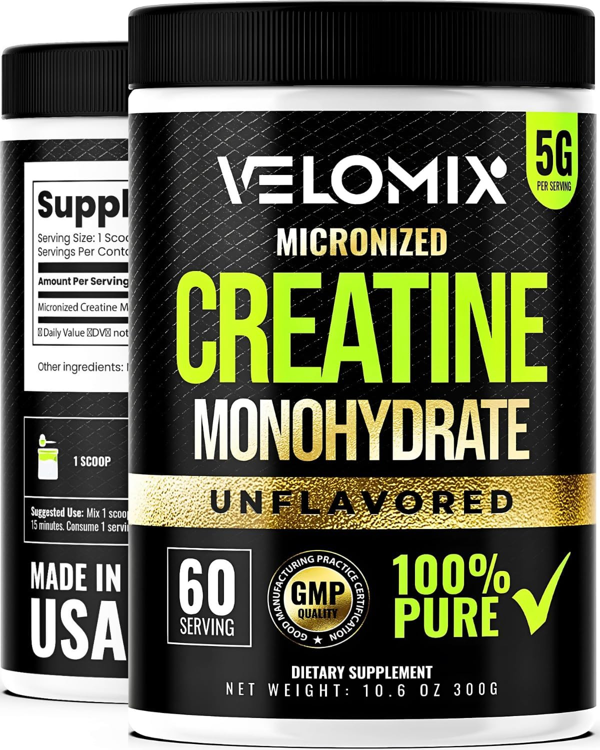 Micronized Creatine Monohydrate Powder - Unflavored and Easy to Mix | Supports Muscle Growth, Recovery, and Strength | 5000mg Per Serv (5g) - 60 Servings