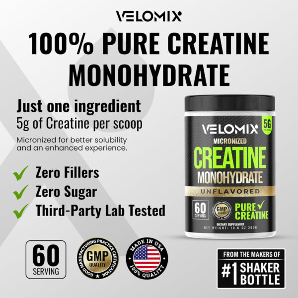 Micronized Creatine Monohydrate Powder - Unflavored and Easy to Mix | Supports Muscle Growth, Recovery, and Strength | 5000mg Per Serv (5g) - 60 Servings