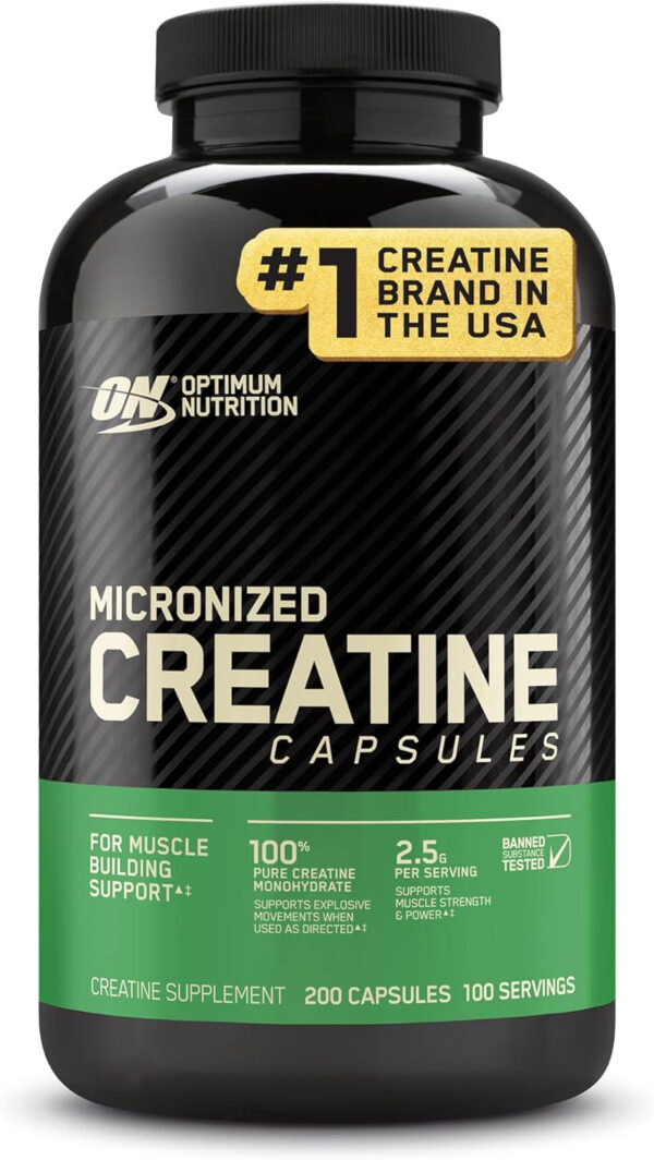 Optimum Nutrition Micronized Creatine Monohydrate Capsules, Keto Friendly, 2500mg, 200 Capsules (Packaging May Vary)
