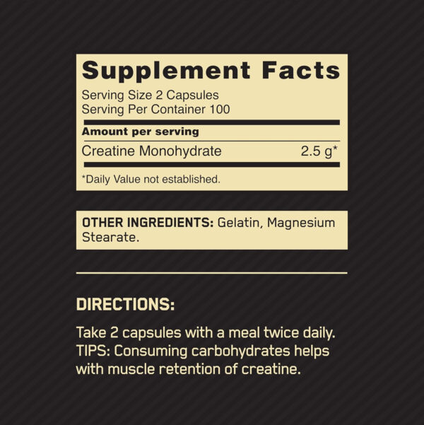 Optimum Nutrition Micronized Creatine Monohydrate Capsules, Keto Friendly, 2500mg, 200 Capsules (Packaging May Vary)