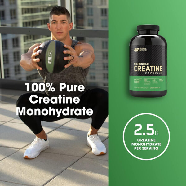 Optimum Nutrition Micronized Creatine Monohydrate Capsules, Keto Friendly, 2500mg, 200 Capsules (Packaging May Vary)