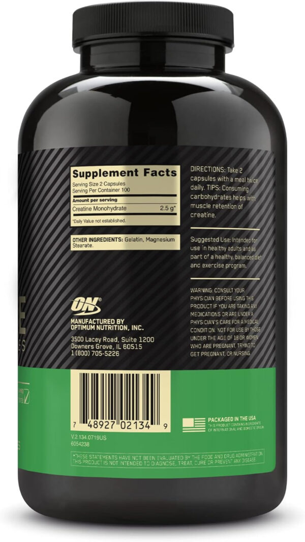 Optimum Nutrition Micronized Creatine Monohydrate Capsules, Keto Friendly, 2500mg, 200 Capsules (Packaging May Vary)
