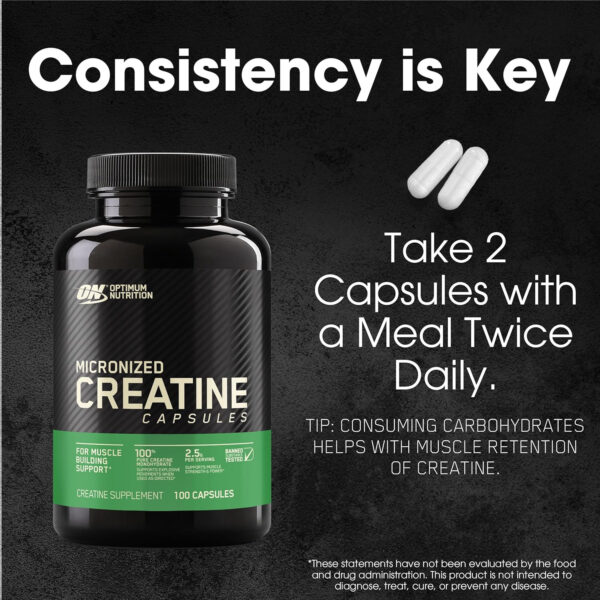 Optimum Nutrition Micronized Creatine Monohydrate Capsules, Keto Friendly, 2500mg, 200 Capsules (Packaging May Vary)