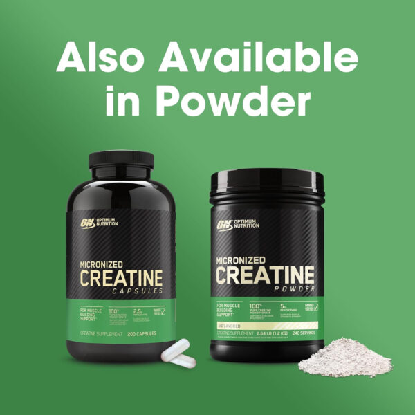 Optimum Nutrition Micronized Creatine Monohydrate Capsules, Keto Friendly, 2500mg, 200 Capsules (Packaging May Vary)