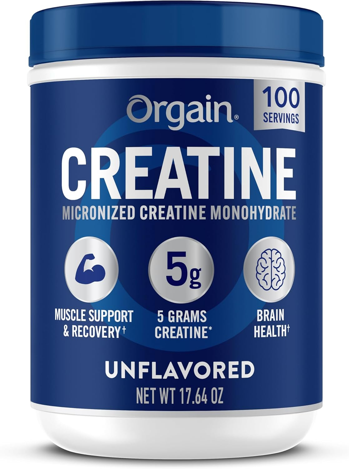 Orgain Creatine Monohydrate Micronized Powder, Unflavored, Supports Muscle Growth, Post Workout Recovery and Brain Health, No Artificial Additives, for Men & Women, 100 Servings