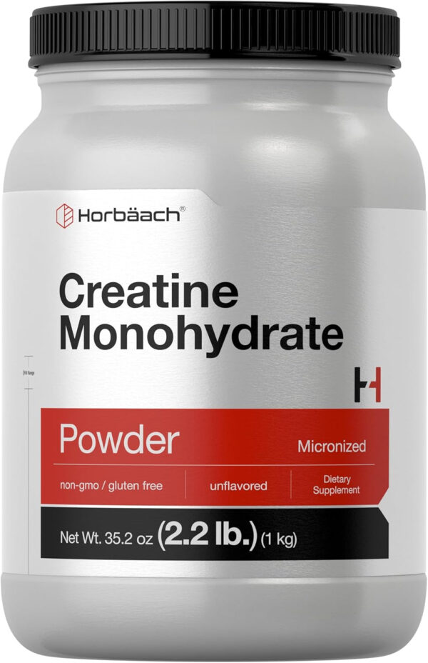 Horbaach Creatine Monohydrate Powder | 2.2 lbs (1kg) | for Women and Men | 200 Servings | Micronized & Unflavored | Vegetarian, Non-GMO & Gluten Free Supplement