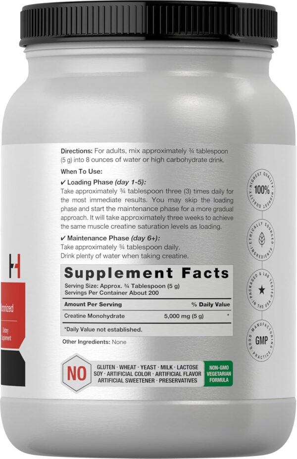 Horbaach Creatine Monohydrate Powder | 2.2 lbs (1kg) | for Women and Men | 200 Servings | Micronized & Unflavored | Vegetarian, Non-GMO & Gluten Free Supplement