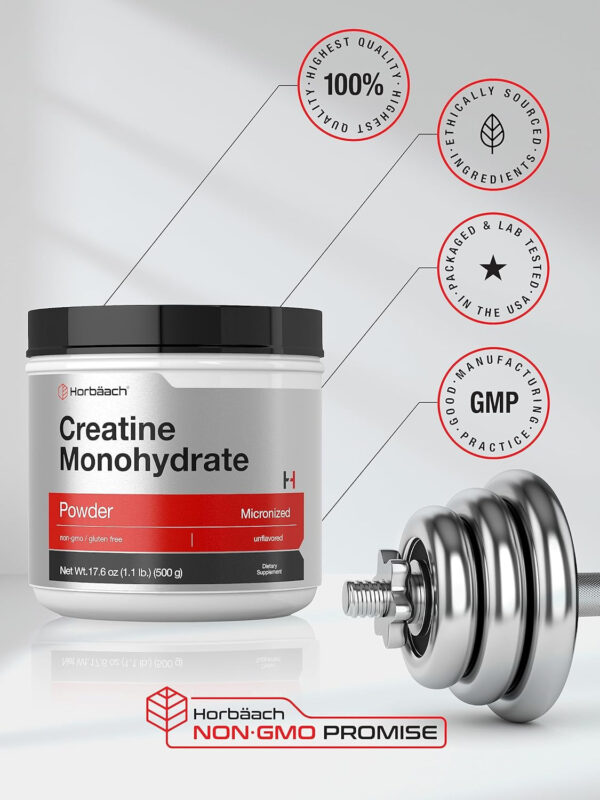 Horbaach Creatine Monohydrate Powder | 2.2 lbs (1kg) | for Women and Men | 200 Servings | Micronized & Unflavored | Vegetarian, Non-GMO & Gluten Free Supplement