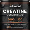 NatureBell Creatine Monohydrate Powder 500g, 5,000mg Per Serving | Micronized, Pure & Unflavored | Pre-Workout Muscle Support | Keto, Vegan, Filler-Free | 100 Servings (1.1 lb)