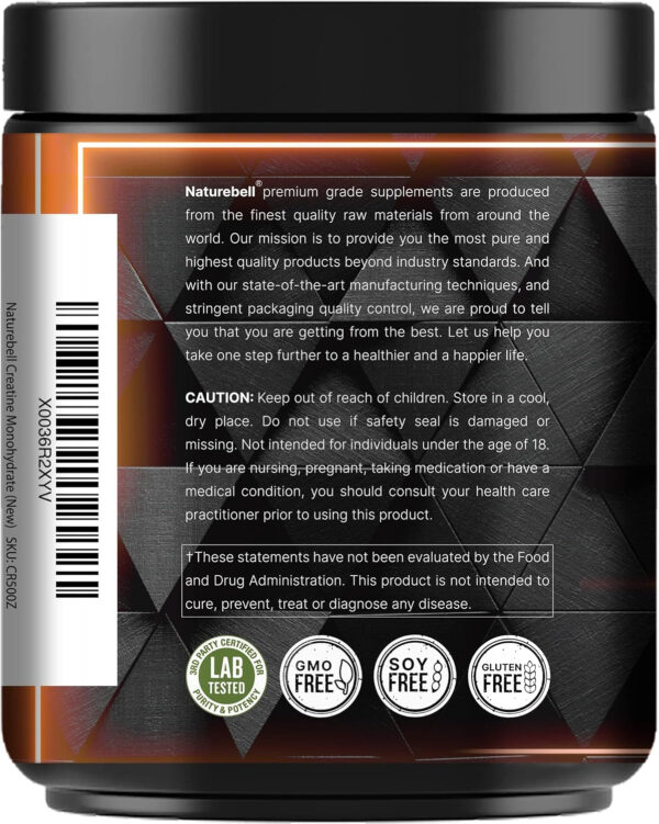 NatureBell Creatine Monohydrate Powder 500g, 5,000mg Per Serving | Micronized, Pure & Unflavored | Pre-Workout Muscle Support | Keto, Vegan, Filler-Free | 100 Servings (1.1 lb)