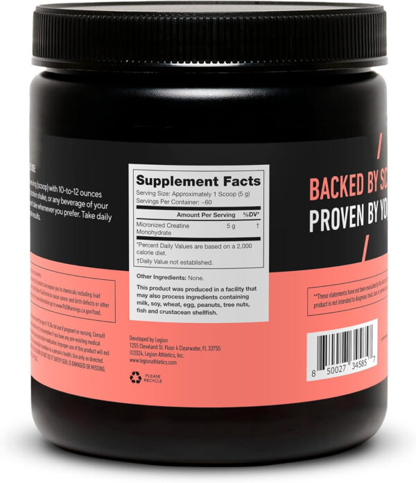 6895a67e986dcb4c66adce90b7f27e639f4ed4d293c6f059f5c69.jpg LEGION Micronized Creatine Monohydrate Supplement - Clean Creatine Powder for Muscle Gain & Post Workout Recovery - Micronized Creatine Supplement for Maximum Absorption (60 Servings, Unflavored)