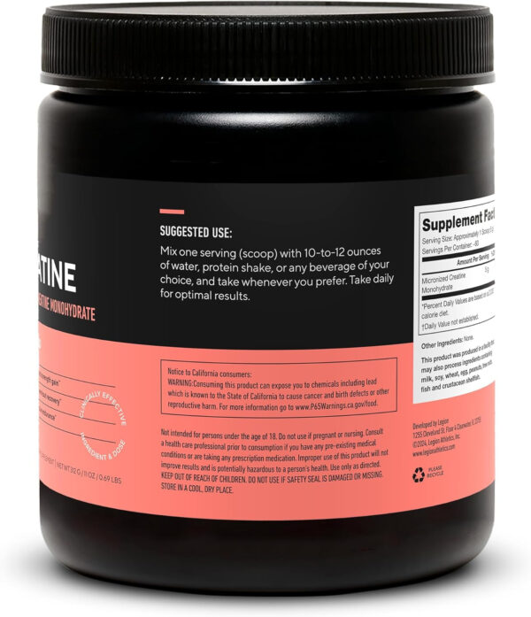 6895a6800ac57615dcedae202e4ac943aab7f1f7b50c6396bf6bd.jpg LEGION Micronized Creatine Monohydrate Supplement - Clean Creatine Powder for Muscle Gain & Post Workout Recovery - Micronized Creatine Supplement for Maximum Absorption (60 Servings, Unflavored)