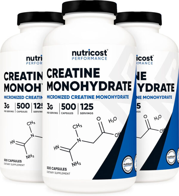 Nutricost Micronized Creatine Monohydrate 3,000mg 500 Capsules, 125 Servings, 750mg of Creatine Monohydrate Per Capsule
