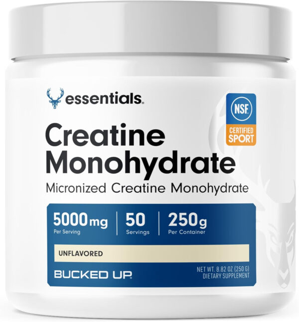 6895a6e7f3938bf12d229481c055958543801d7434651e24c0aa8.jpg Bucked Up Pure Micronized Creatine Monohydrate for Women and Men - Easy to Mix and Unflavored - 5G Per Serving - 50 Servings - 250 Grams Per Container