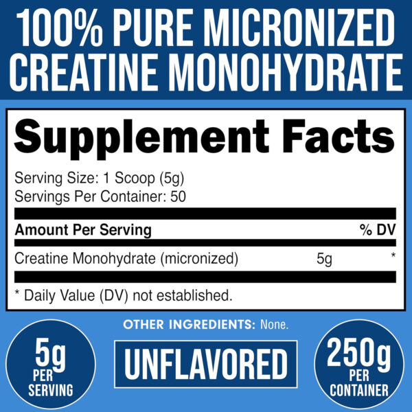 6895a6e9603c32c1f286d02d2d0c1300f437984e0773e67620a10.jpg Bucked Up Pure Micronized Creatine Monohydrate for Women and Men - Easy to Mix and Unflavored - 5G Per Serving - 50 Servings - 250 Grams Per Container