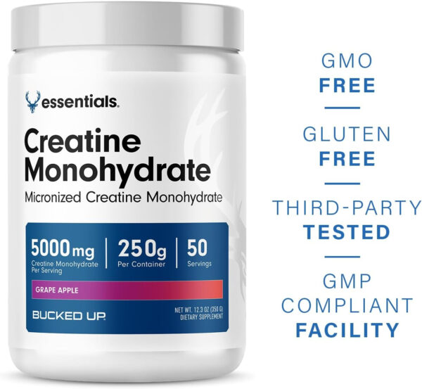 6895a70becc6a23010ff7d8e5d6a48cf866c660328f9c89a0cd7d.jpg Bucked Up Pure Micronized Creatine Monohydrate for Women and Men - Easy to Mix and Unflavored - 5G Per Serving - 50 Servings - 250 Grams Per Container
