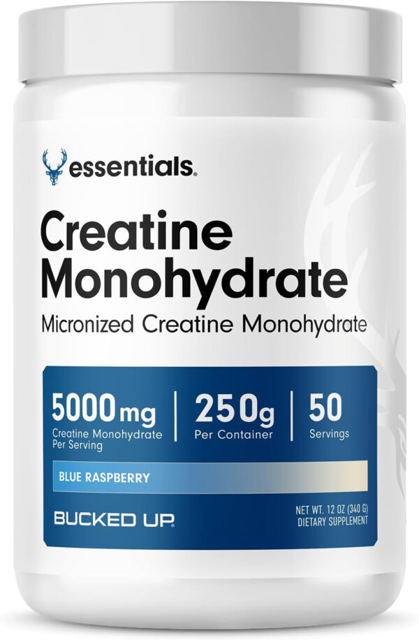 6895a70d643db874b9cdfec581bebc05e7afa36e2e19dbd527602.jpg Bucked Up Pure Micronized Creatine Monohydrate for Women and Men - Easy to Mix and Unflavored - 5G Per Serving - 50 Servings - 250 Grams Per Container