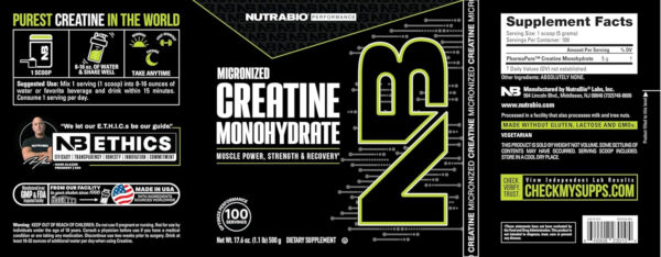 NutraBio Pure Micronized Creatine Monohydrate Powder Supplement, Unflavored, (500 g) - Supports Bulk Muscle Energy, Recovery, and Strength - HPLC Tested Creatine Powder Supplement for Men and Women