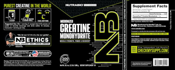 NutraBio Pure Micronized Creatine Monohydrate Powder Supplement, Unflavored, (500 g) - Supports Bulk Muscle Energy, Recovery, and Strength - HPLC Tested Creatine Powder Supplement for Men and Women