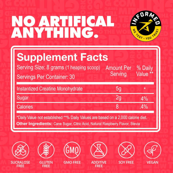 Gains in Bulk Instantized Creatine Monohydrate for Women and Men, Soluble Pre Workout Powder, Supports Muscle Building, Strength and Performance, Bodybuilding Supplements, Unflavored, 100 Servings