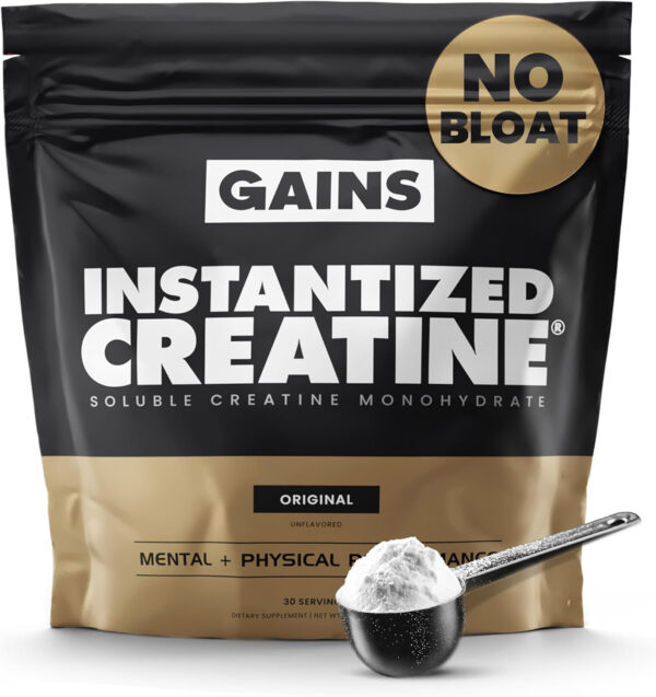 Gains in Bulk Instantized Creatine Monohydrate for Women and Men, Soluble Pre Workout Powder, Supports Muscle Building, Strength and Performance, Bodybuilding Supplements, Unflavored, 100 Servings