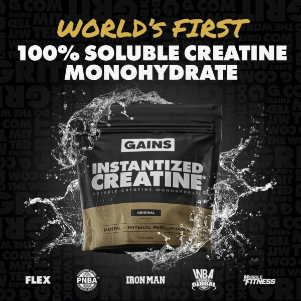 Gains in Bulk Instantized Creatine Monohydrate for Women and Men, Soluble Pre Workout Powder, Supports Muscle Building, Strength and Performance, Bodybuilding Supplements, Unflavored, 100 Servings