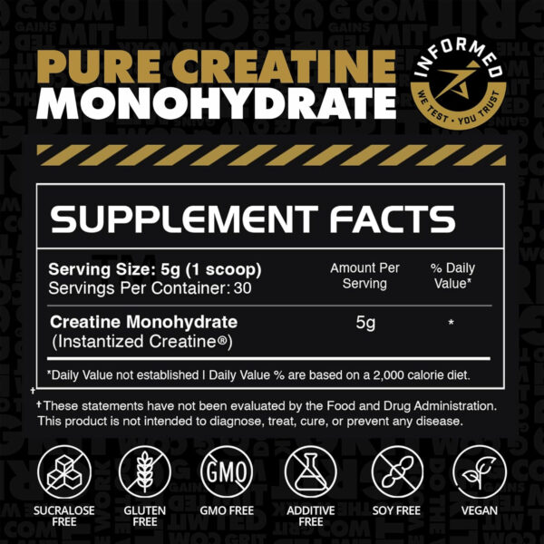 Gains in Bulk Instantized Creatine Monohydrate for Women and Men, Soluble Pre Workout Powder, Supports Muscle Building, Strength and Performance, Bodybuilding Supplements, Unflavored, 100 Servings