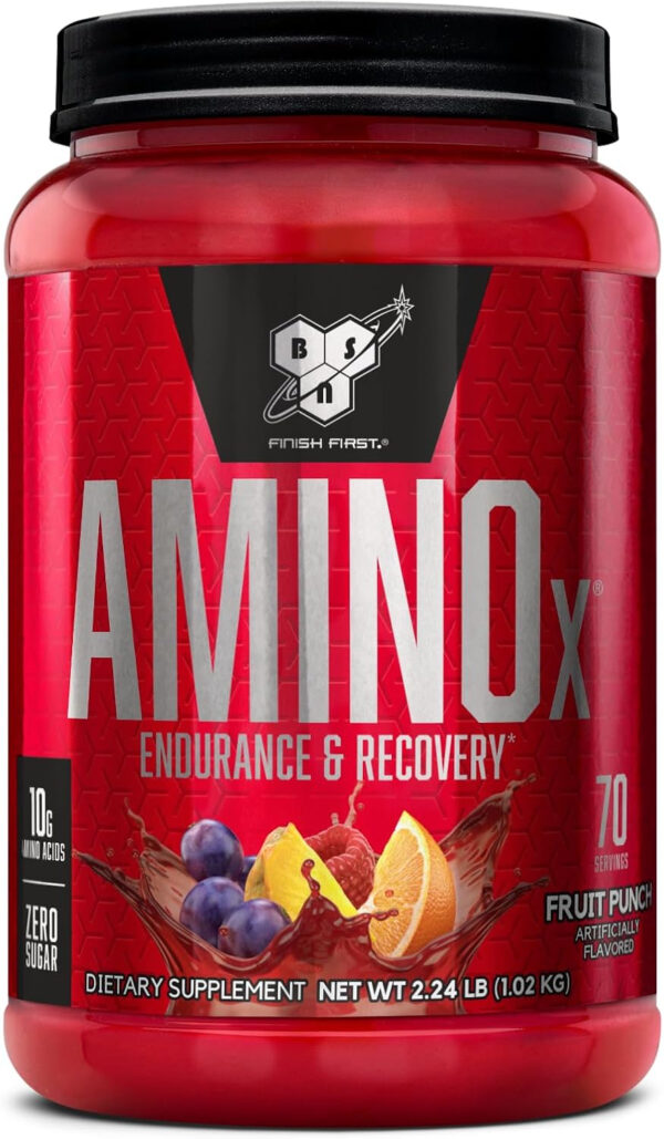 BSN Amino X Muscle Recovery & Endurance Powder with BCAAs, Intra Workout Support, 10 Grams of Amino Acids, Keto Friendly, Caffeine Free, Flavor: Fruit Punch, 30 servings (Packaging May Vary)