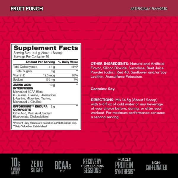 BSN Amino X Muscle Recovery & Endurance Powder with BCAAs, Intra Workout Support, 10 Grams of Amino Acids, Keto Friendly, Caffeine Free, Flavor: Fruit Punch, 30 servings (Packaging May Vary)
