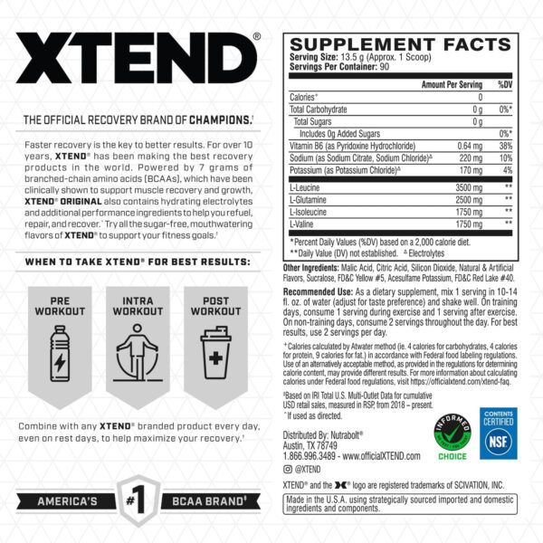 Xtend XTEND Original BCAA Powder 7g BCAA and 2.5g L-Glutamine, Sugar Free Post Workout Muscle Recovery Drink with Amino Acids for Men & Women, 30 Servings