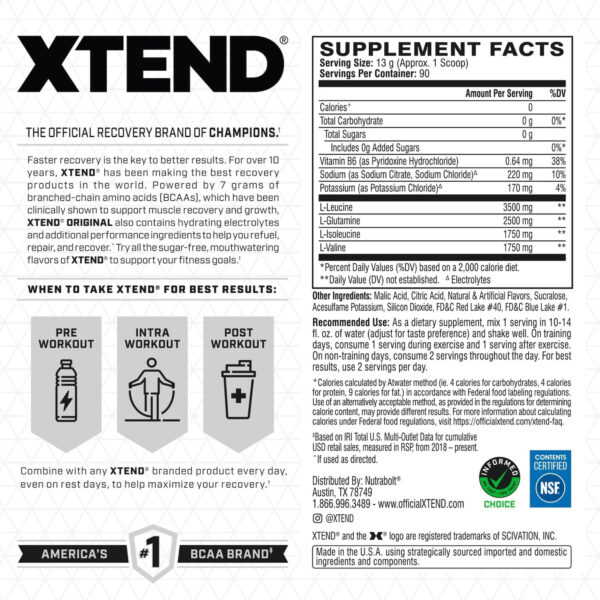 Xtend XTEND Original BCAA Powder 7g BCAA and 2.5g L-Glutamine, Sugar Free Post Workout Muscle Recovery Drink with Amino Acids for Men & Women, 30 Servings
