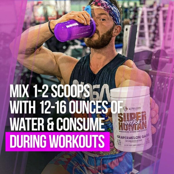 ALPHA LION Superhuman Intra Workout Powder for Men & Women, Amino Acids Drink, Muscle Recovery Supplement, BCAA Powder, Electrolytes & Hydration Mix (42 Servings, Watermelon Grape Candy Flavor)