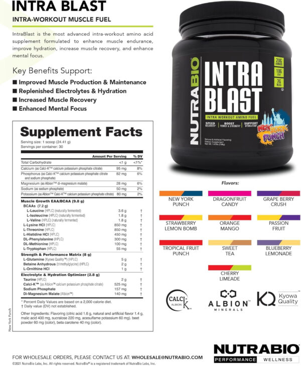 6895b1990df8509ad271d77e263b30d4403ae1c467b02de716351.jpg NutraBio Intra Blast Bcaa Powder Amino Acid Supplement, Electrolyte & Hydration Blend, Intra, Pre Workout & Muscle Recovery, 20g Eaa Amino Acids Powder, 5g Glutamine- Strawberry Lemon Bomb, 30 Serving