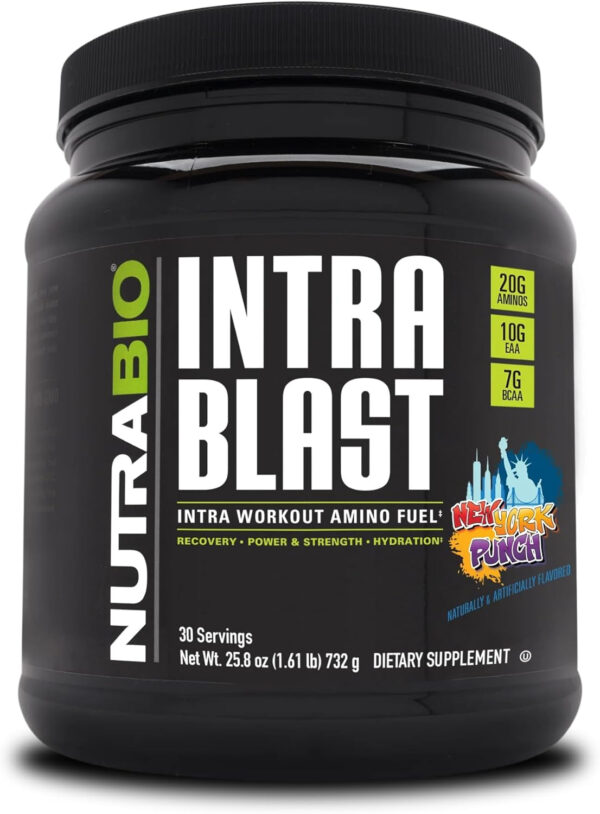 6895b19a631da87d6c41066bf333c8b17a8bf4586bcd09c9d3b57.jpg NutraBio Intra Blast Bcaa Powder Amino Acid Supplement, Electrolyte & Hydration Blend, Intra, Pre Workout & Muscle Recovery, 20g Eaa Amino Acids Powder, 5g Glutamine- Strawberry Lemon Bomb, 30 Serving
