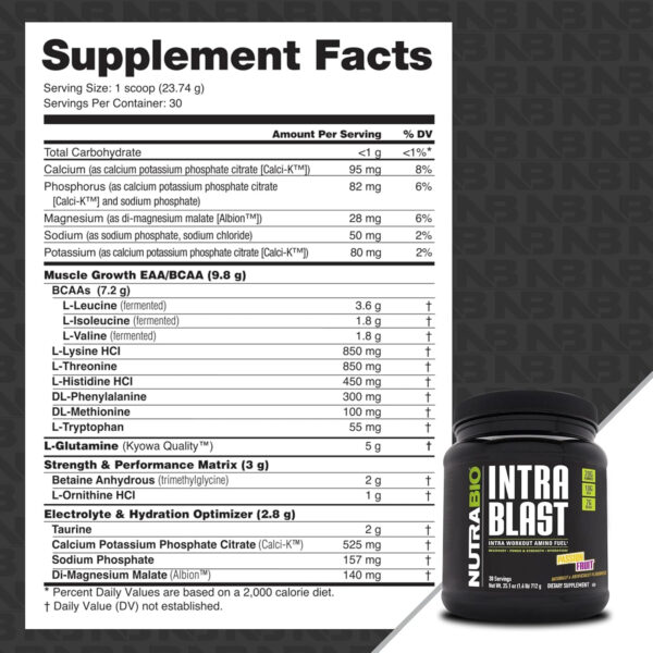 6895b1a5a8b1016c0250edeb65ac787a0532a727c879365b5cf6c.jpg NutraBio Intra Blast Bcaa Powder Amino Acid Supplement, Electrolyte & Hydration Blend, Intra, Pre Workout & Muscle Recovery, 20g Eaa Amino Acids Powder, 5g Glutamine- Strawberry Lemon Bomb, 30 Serving