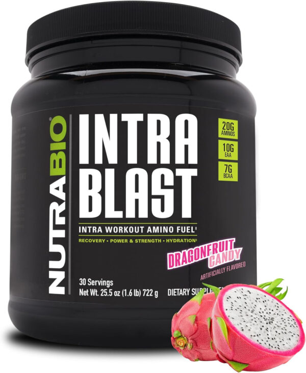 6895b1a7ea289de65f58bc6f03090deec07f5bd18734a78ae5c94.jpg NutraBio Intra Blast Bcaa Powder Amino Acid Supplement, Electrolyte & Hydration Blend, Intra, Pre Workout & Muscle Recovery, 20g Eaa Amino Acids Powder, 5g Glutamine- Strawberry Lemon Bomb, 30 Serving