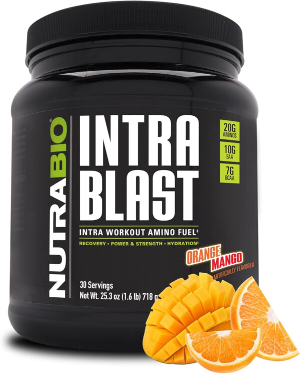 6895b1b32ea22f791dbb467c0d7833b06d45e1463414229ab8234.jpg NutraBio Intra Blast Bcaa Powder Amino Acid Supplement, Electrolyte & Hydration Blend, Intra, Pre Workout & Muscle Recovery, 20g Eaa Amino Acids Powder, 5g Glutamine- Strawberry Lemon Bomb, 30 Serving