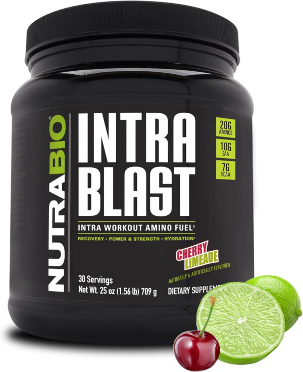 6895b1b87d324946899b02145fb5fd4aca386267adab9b01ac009.jpg NutraBio Intra Blast Bcaa Powder Amino Acid Supplement, Electrolyte & Hydration Blend, Intra, Pre Workout & Muscle Recovery, 20g Eaa Amino Acids Powder, 5g Glutamine- Strawberry Lemon Bomb, 30 Serving