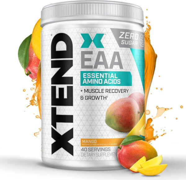 Scivation XTEND EAA + BCAA Powder | Muscle Recovery & Lean Muscle Growth | 9 Essential Amino Acids for Intra Workout or Post Workout Recovery | 10g EAAs Per 2 Servings | Mango 40 Servings